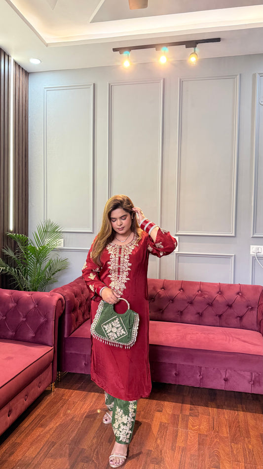 Ruhani Designer Crepe Suit with Bag- Bestseller