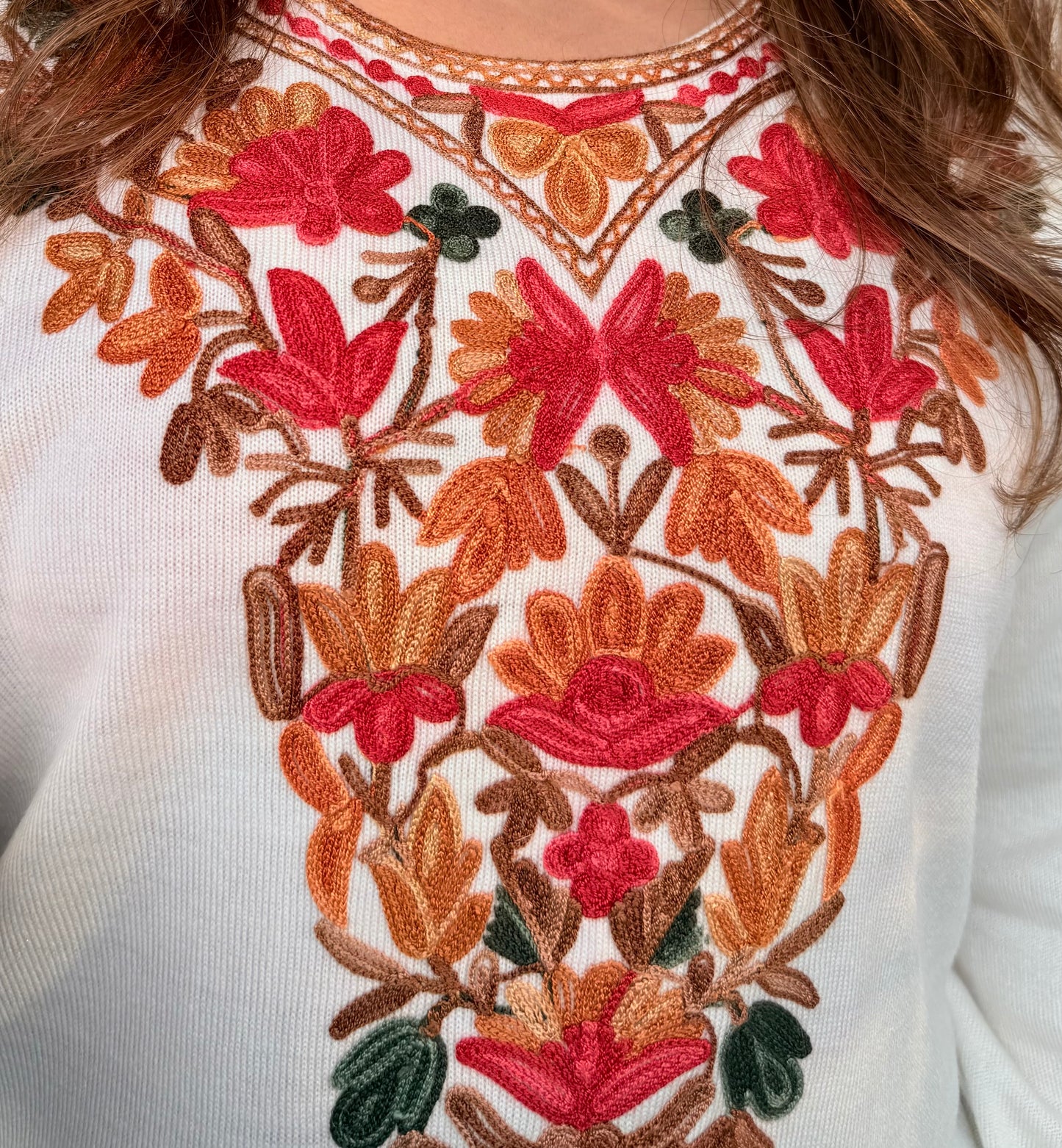 Kashmiri White Short Kurti