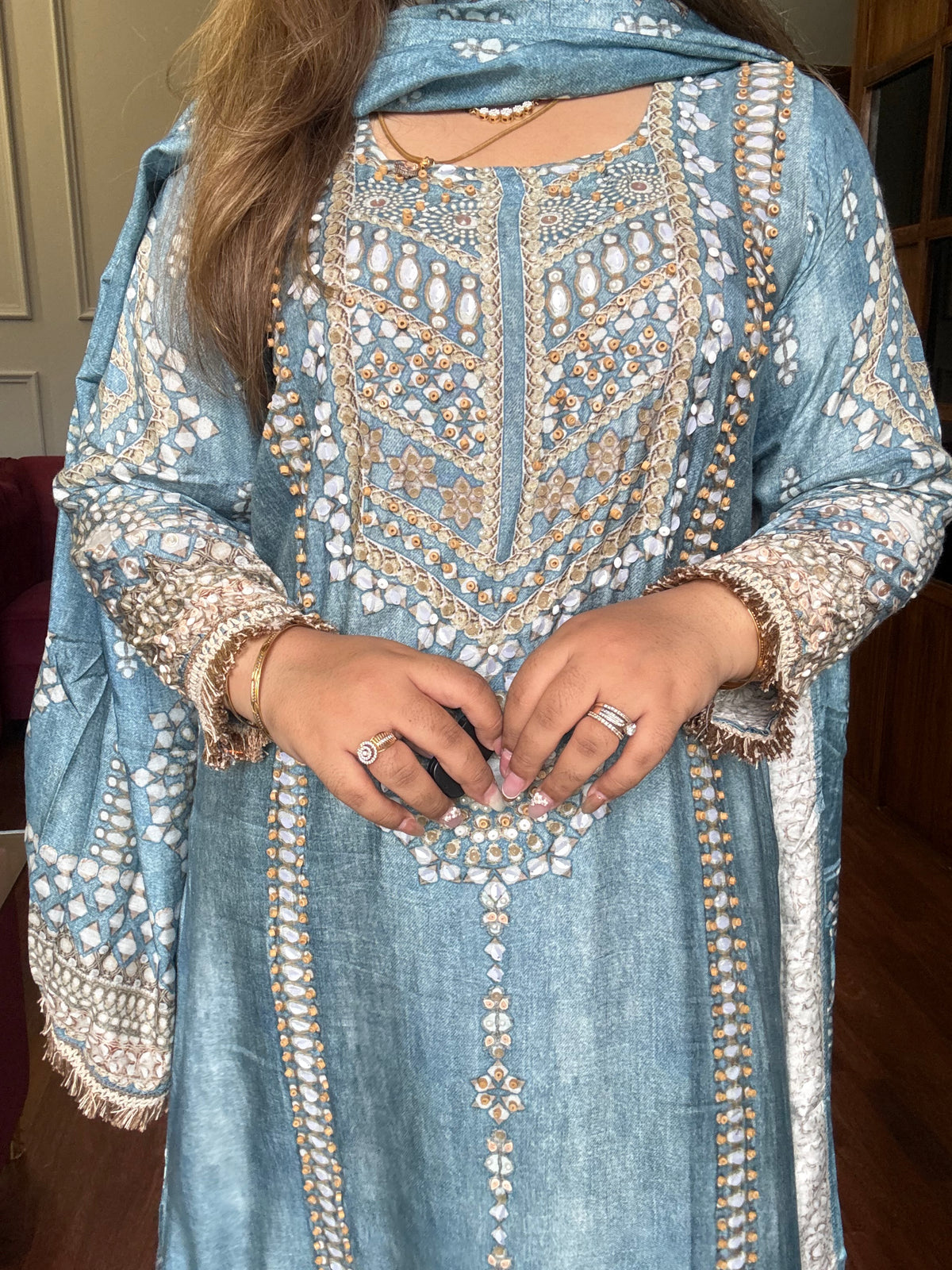 Pakistani Pure Modal Silk Designer Suit With Handwork