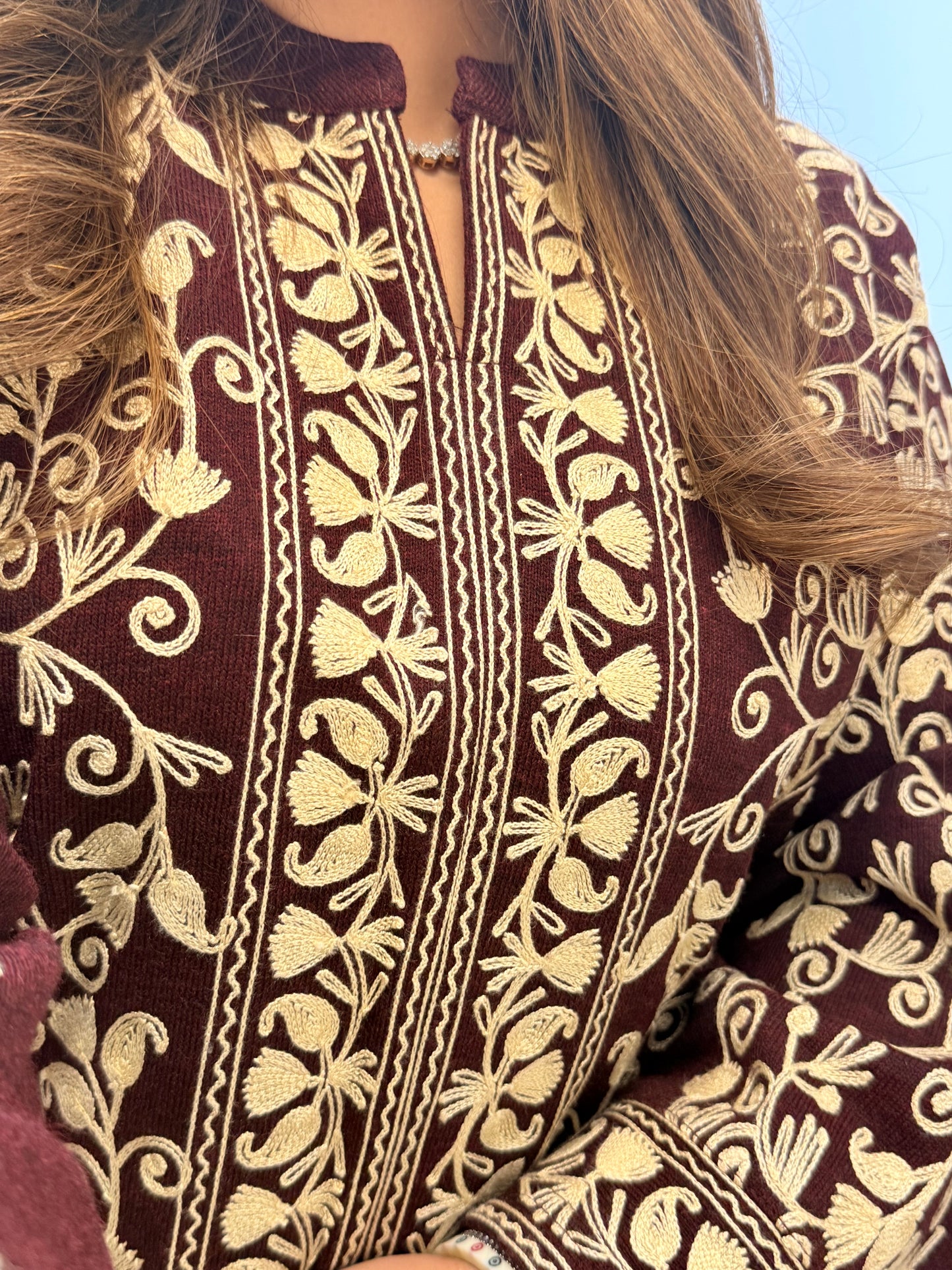 Burgundy Kashmiri Aari Work Co-ord Set