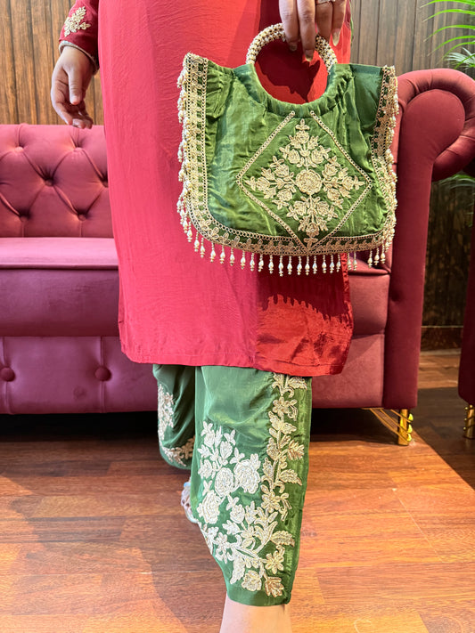 Ruhani Designer Crepe Suit with Bag