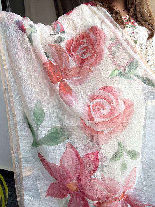 Pure Cotton Schiffli Suit with Handpainted Duppatta💌