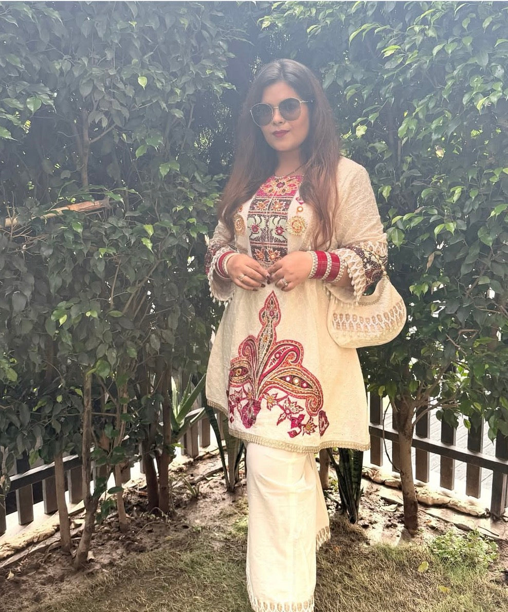 Designer Multi colour Co-ord Set with Potli