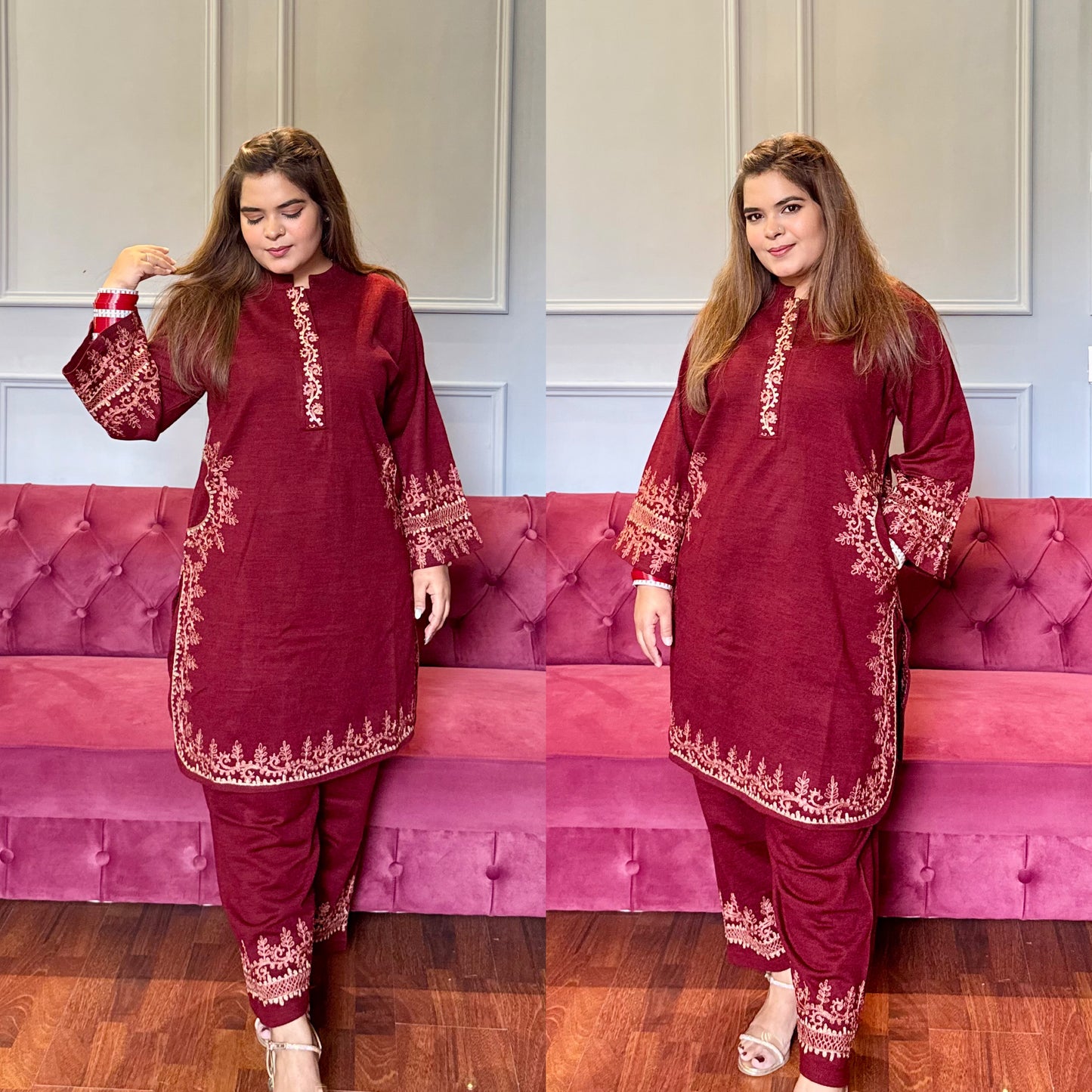 Maroon Winter Woollen Salwar Co-ord Set
