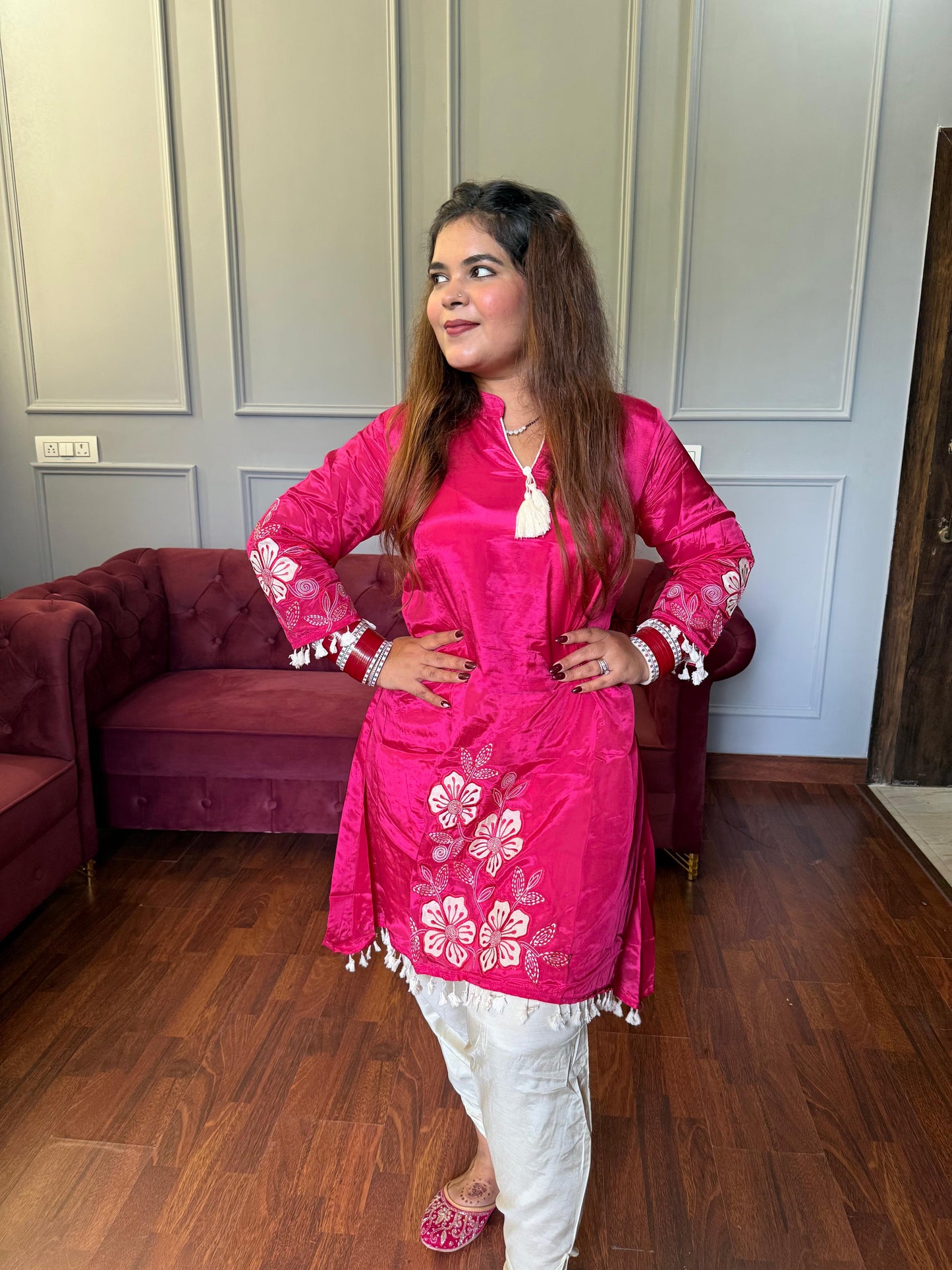 Gulabi Tulip Pants With Floral Crepe Kurta