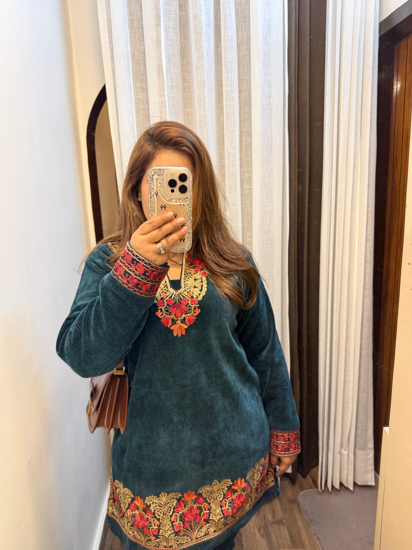 Embroidered Velvet Corduroy Two-Piece Co-Ord Set