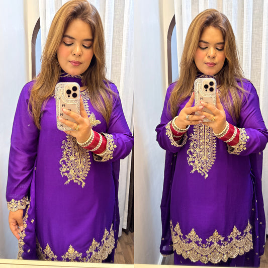Purple Garara Suit with Zari & Sequins Work