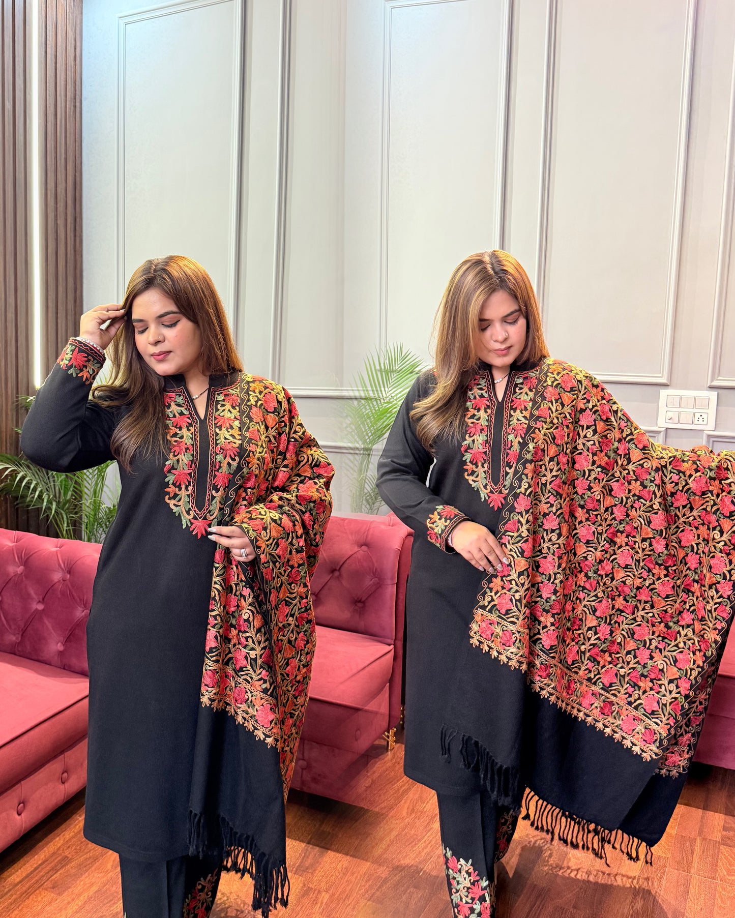 Mehar Kashmiri Aari Embroidered Woollen Suit with Shawl
