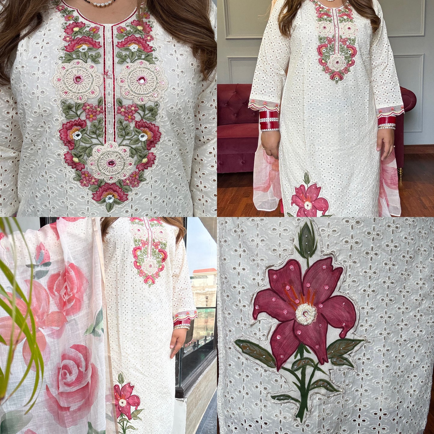 Pure Cotton Schiffli Suit with Handpainted Duppatta💌