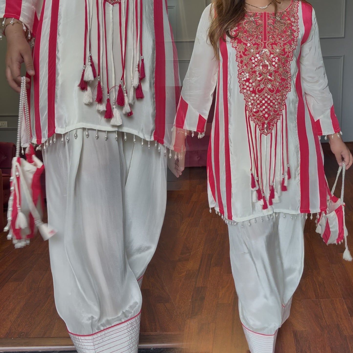 Designer Pure Natural Crepe Farshi Salwar Co-ord With Potli