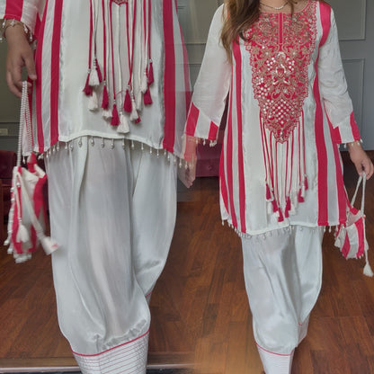 Designer Pure Natural Crepe Farshi Salwar Co-ord With Potli