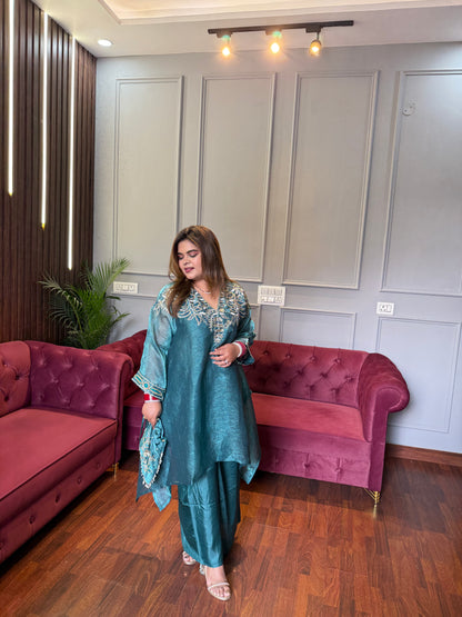 Designer Pure Tissue Handwork Co-ord Set With Potli ✨