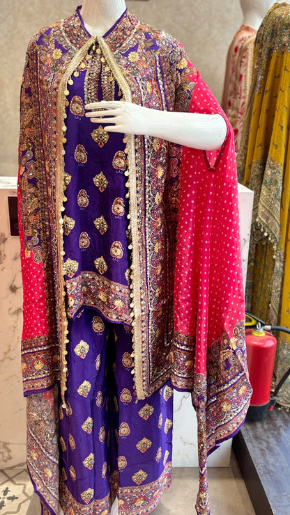 Indo western Pure Crepe Three Piece Set with Handwork