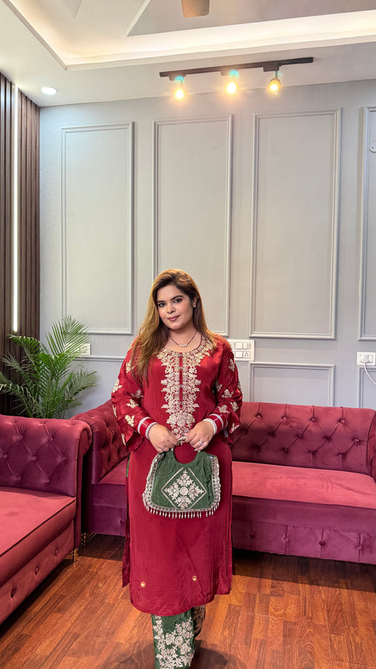 Ruhani Designer Crepe Suit with Bag- Bestseller