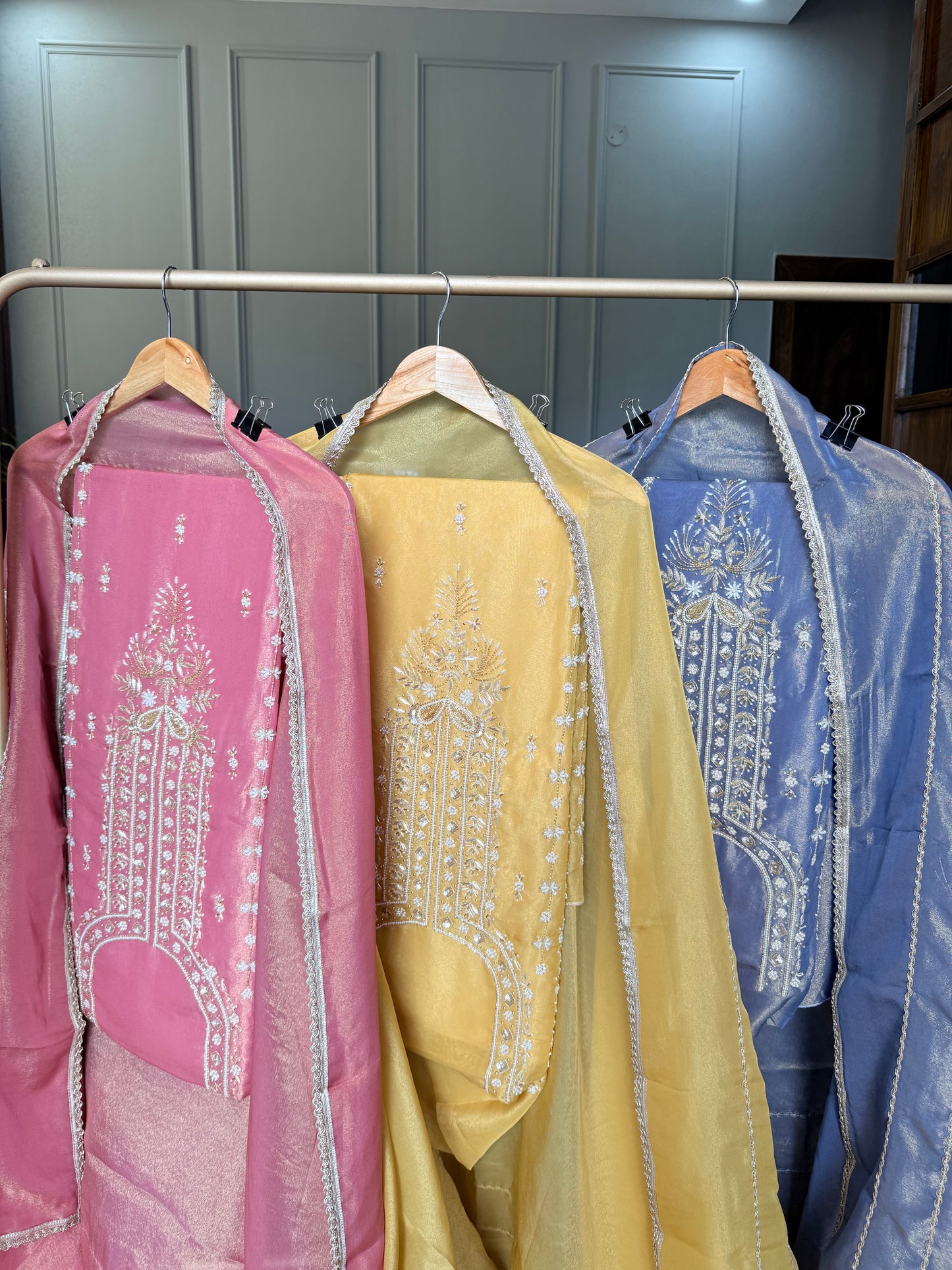 Pure shimmer handwork suit with pure opada silk lowers 🌸
