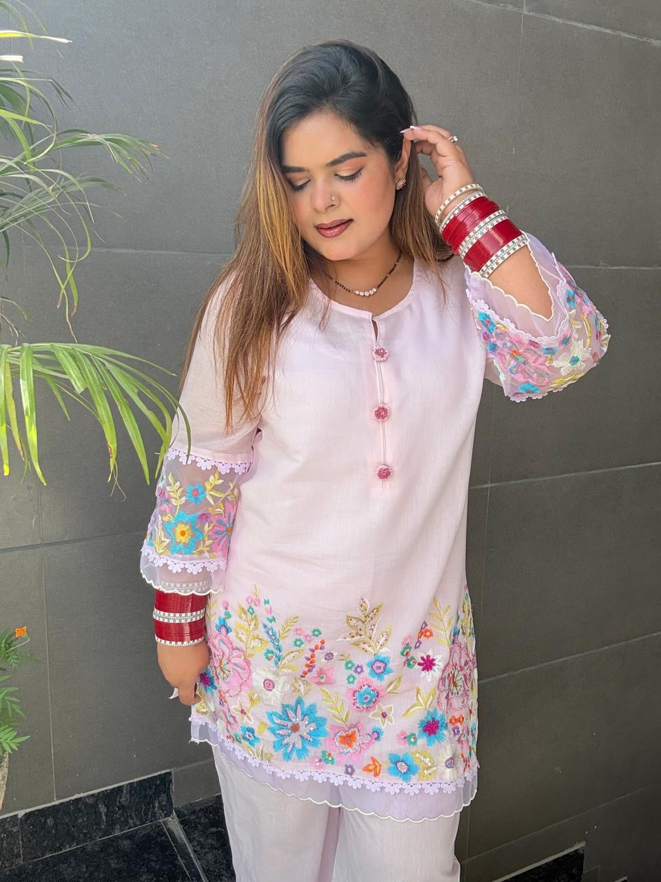 Baby Pink Mul Cotton Co-ord Set with Hand embellishments 🩷🌸