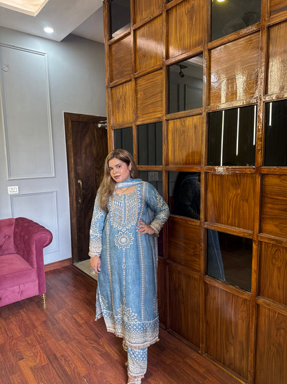 Pakistani Pure Modal Silk Designer Suit With Handwork