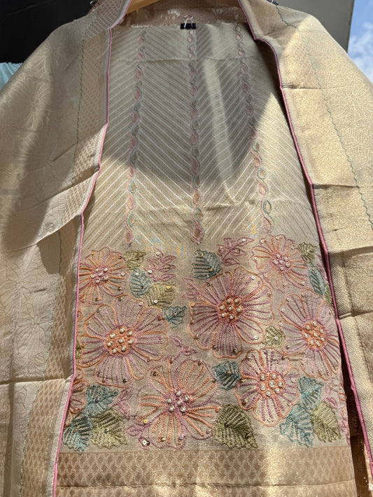 Premium Banarasi Suit with handwork detailing & banarasi duppata with pure crepe lowers 🤍