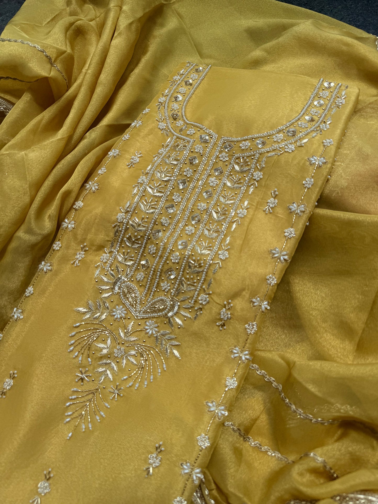 Pure shimmer handwork suit with pure opada silk lowers 🌸