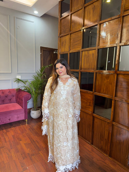 Designer Long Crochet Suit With Stylish Sleeves
