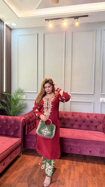 Ruhani Designer Crepe Suit with Bag