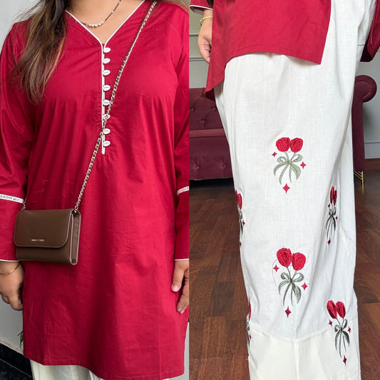 Summer Embroidered Cotton Farshi Salwar Co-ord