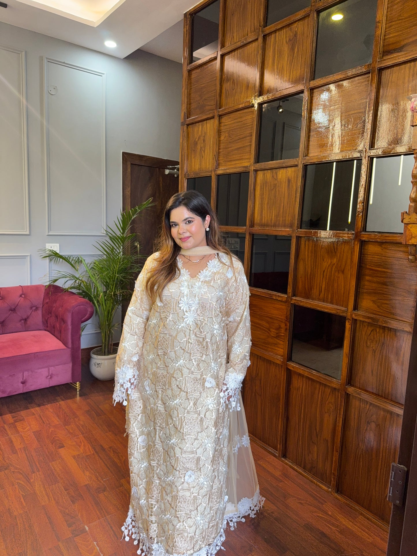 Designer Long Crochet Suit With Stylish Sleeves