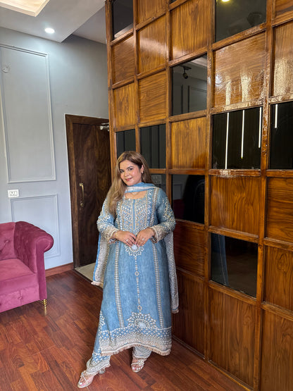 Pakistani Pure Modal Silk Designer Suit With Handwork