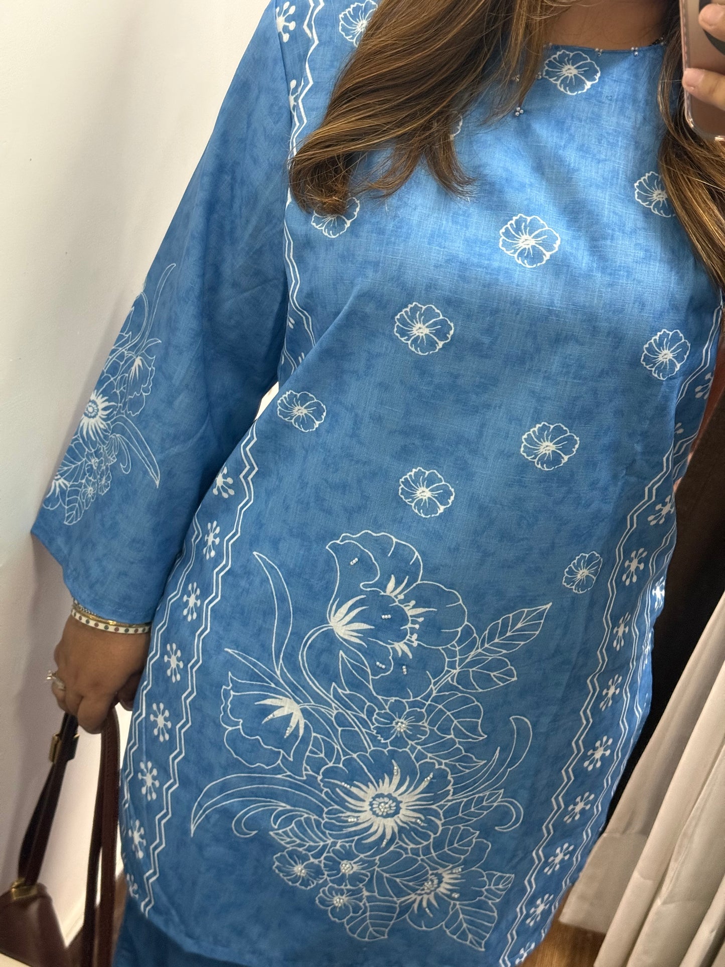 Powder Blue Pure Cotton Co-ord With Handwork