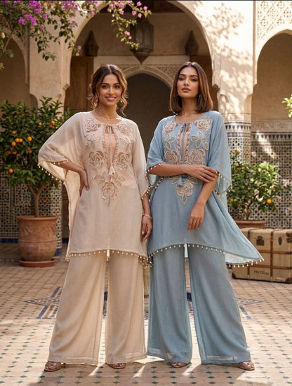 Blue Kaftan Coord Set with Handwork ✨