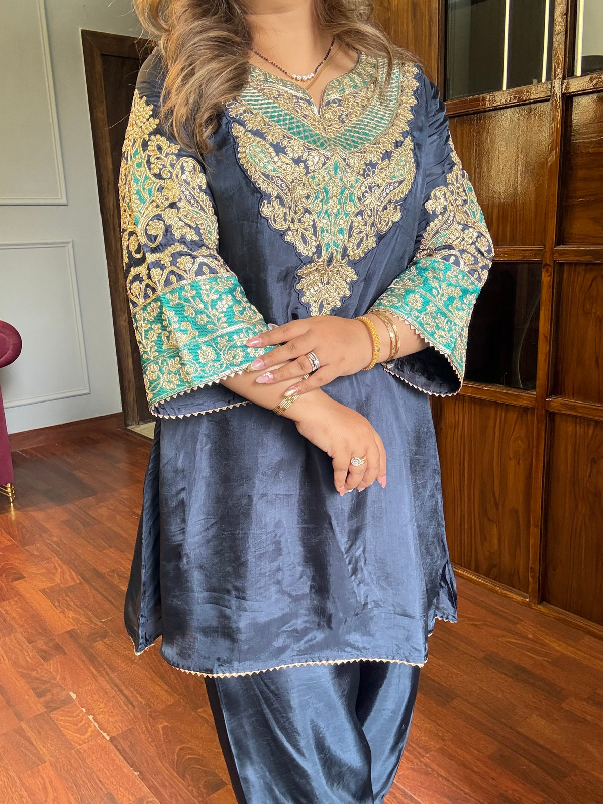 Pure Crepe Modal Silk Farshi Salwar Coord (Full lining)