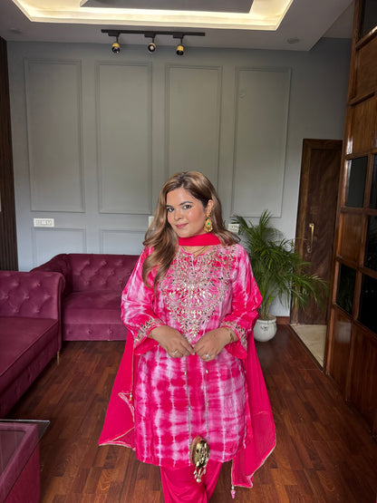 Pure Crepe Tie and Dye Lehriya Suit