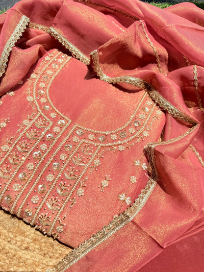 Pure shimmer handwork suit with pure opada silk lowers 🌸