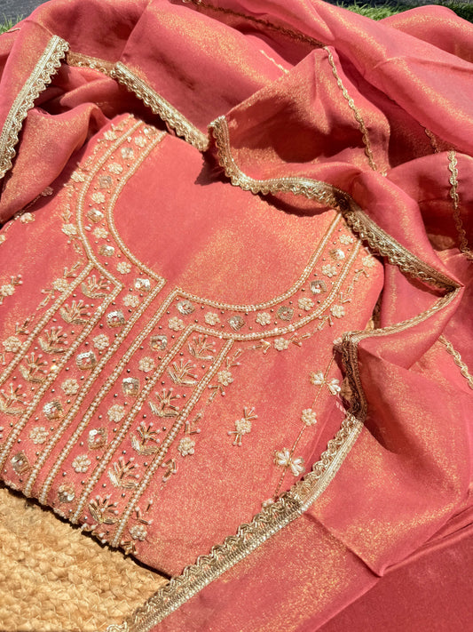 Pure shimmer handwork suit with pure opada silk lowers 🌸