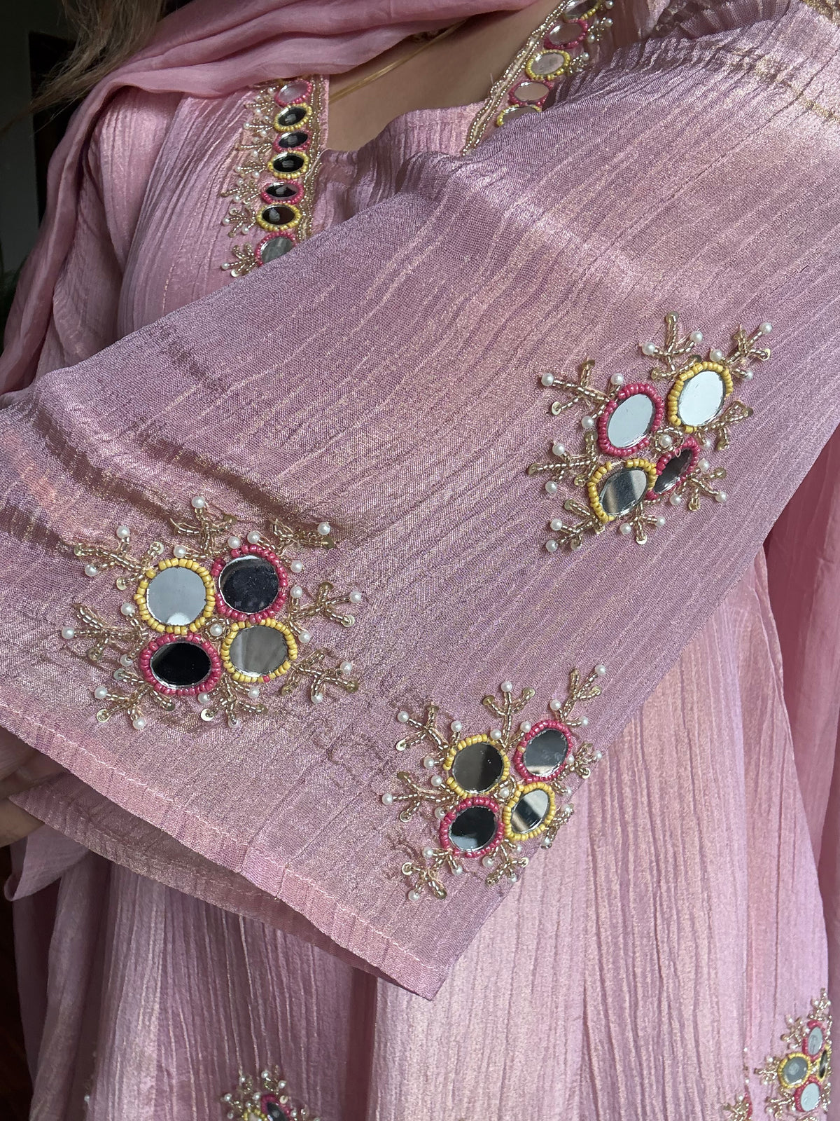 Blush Pink Crushed Tissue With Handwork 💕