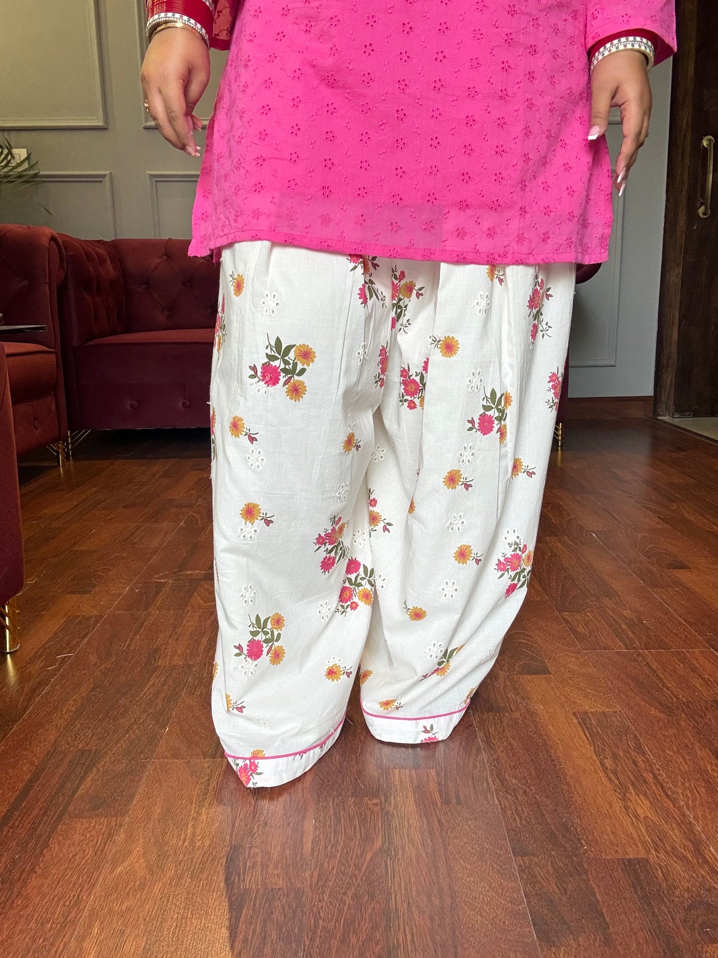 Pink Cotton Schiffli Farshi Salwar Co-ord Set with lining 🌸
