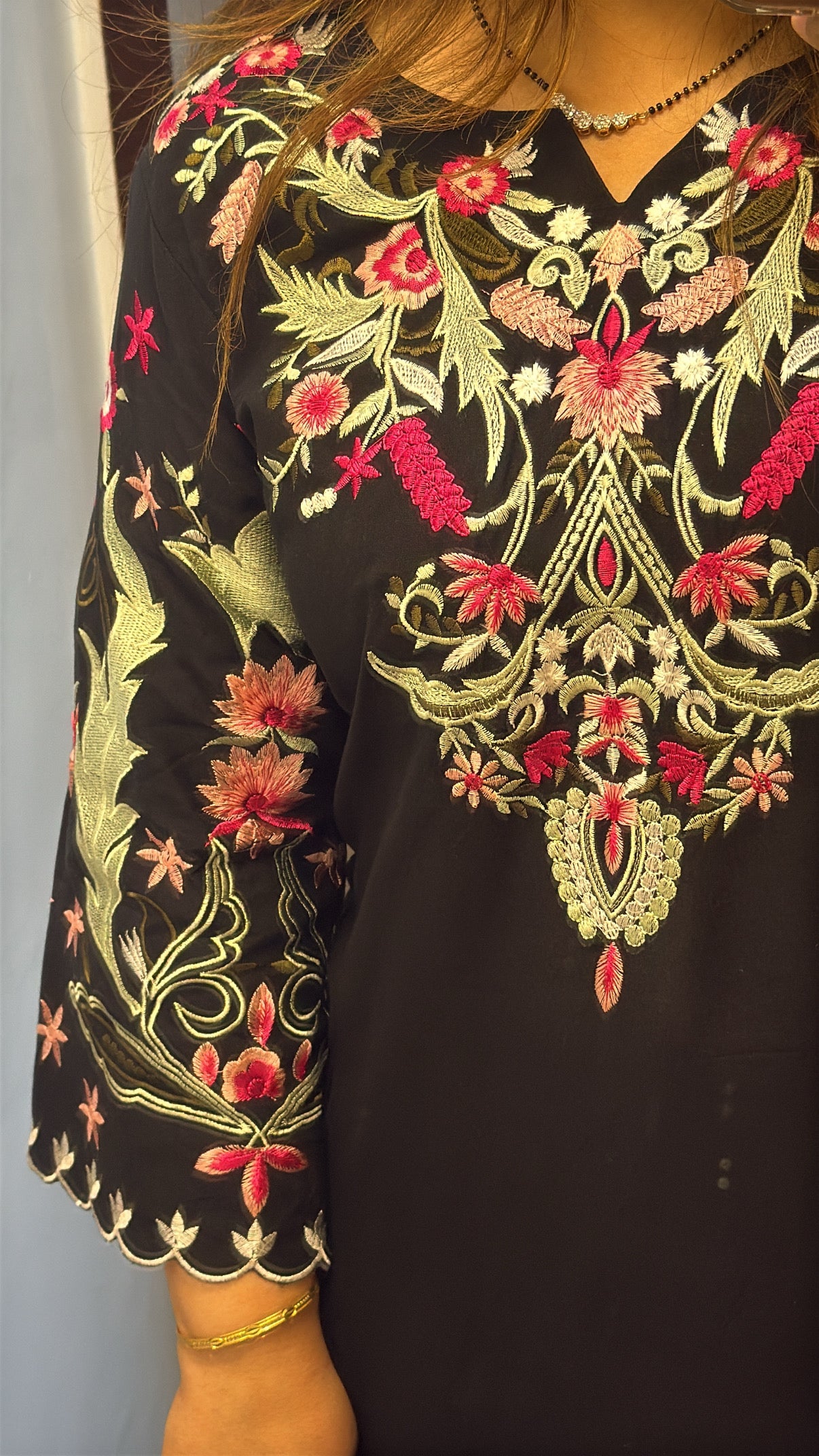 Black Multi-Coloured Embroidered Farshi Co-ord Set