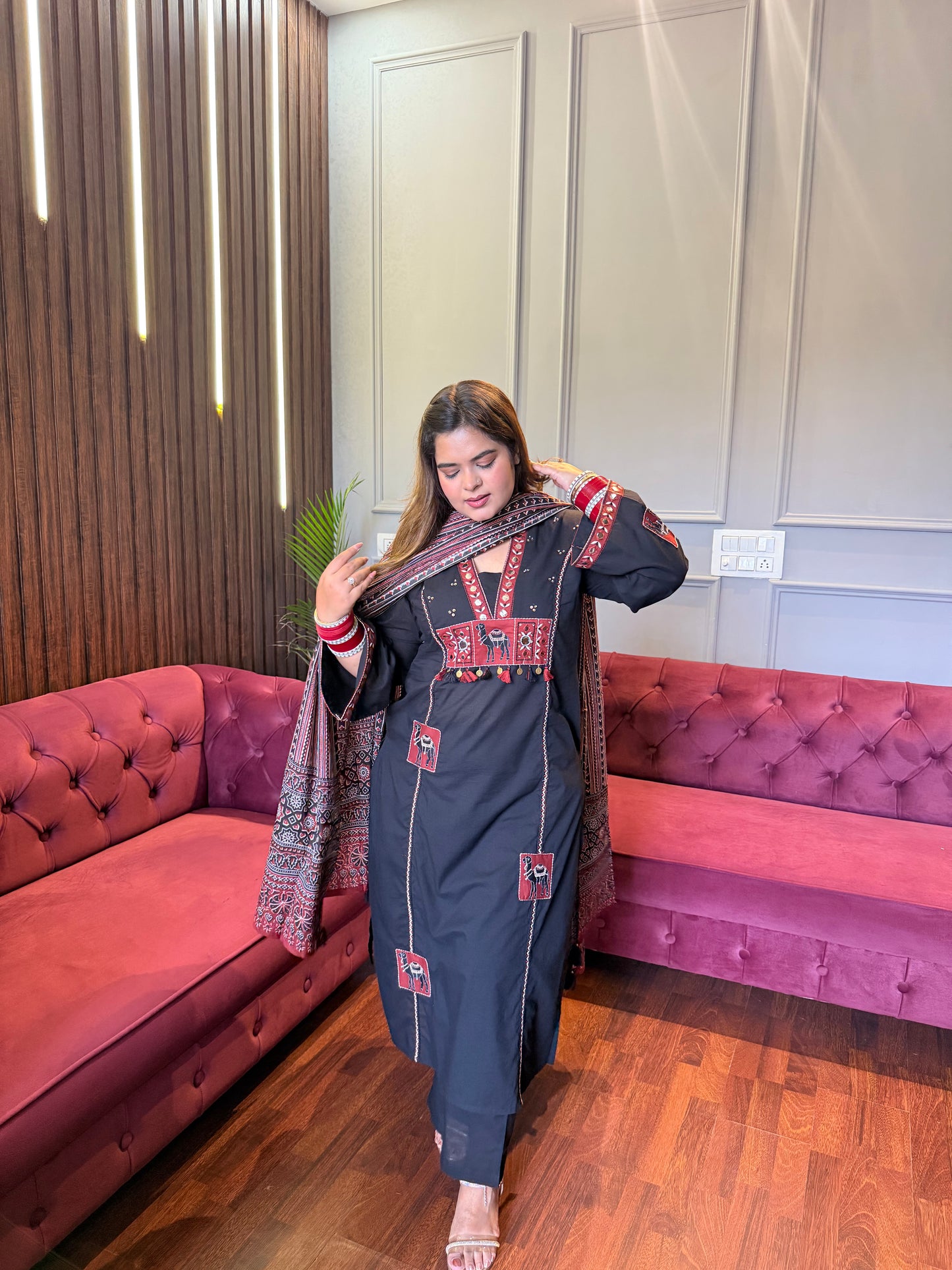 Pure Cotton Tribal Three Piece Suit with Handwork