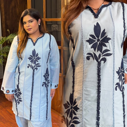 Elegant Co-ord Set With Stylish Sleeves, Laces & Handwork