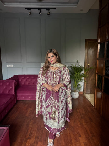 Pakistani Digital Print Straight Suit with Hand embroidery