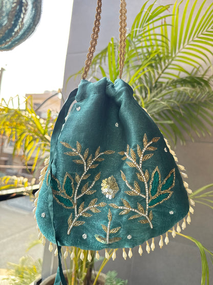 Designer Pure Tissue Handwork Co-ord Set With Potli ✨