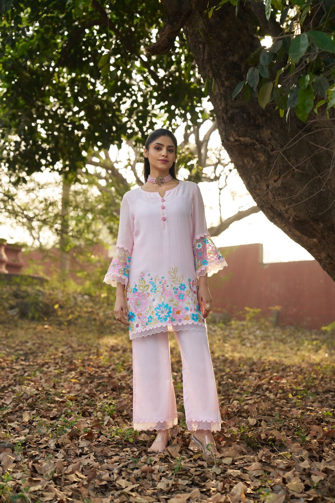 Baby Pink Mul Cotton Co-ord Set with Hand embellishments 🩷🌸