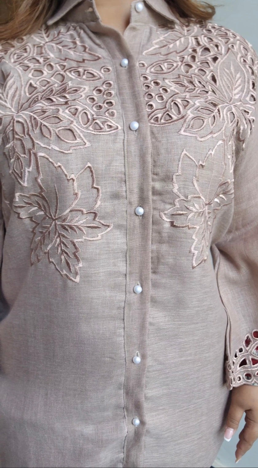 Linen Cutwork Beige Co-ord Set
