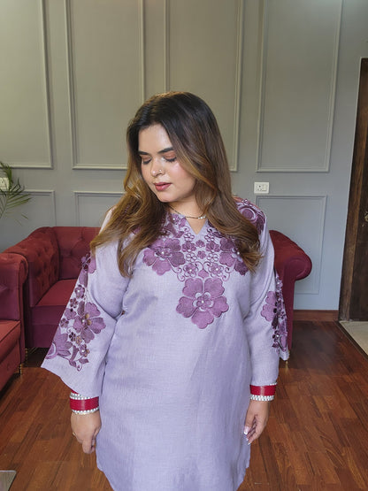 Lavender Floral Pearl Cutwork Embroidered Co-ord Set