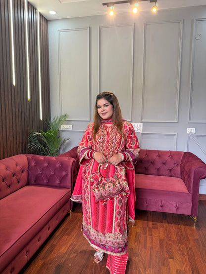 Designer Pure Crepe Best seller Suit With Bag in Coral Pinkish Red✨