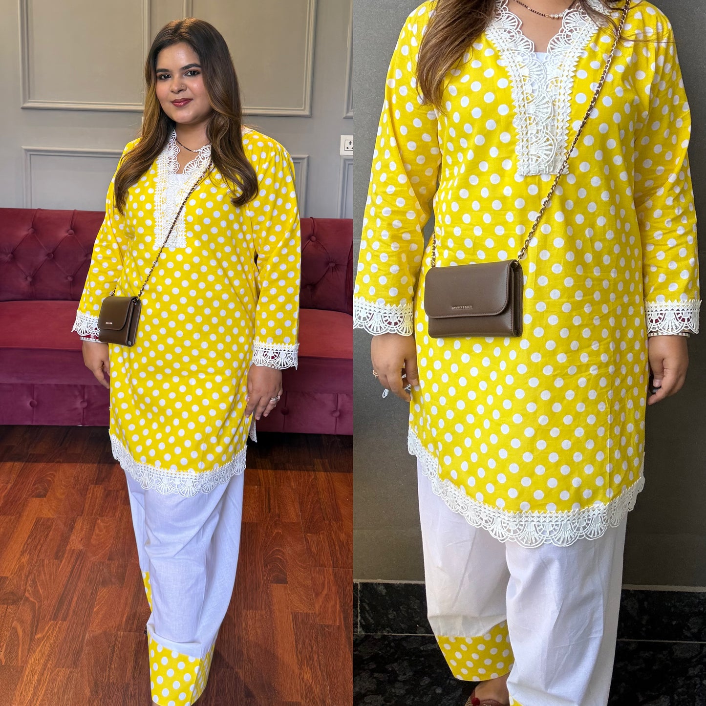Polka Dots Farshi Salwar With Lacework 💛