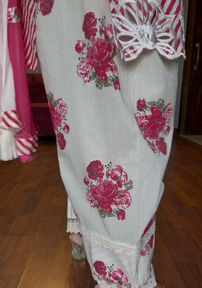 Gulabi cutwork embroidered kurta with farshi salwar & tie & dye Duppata 🌷