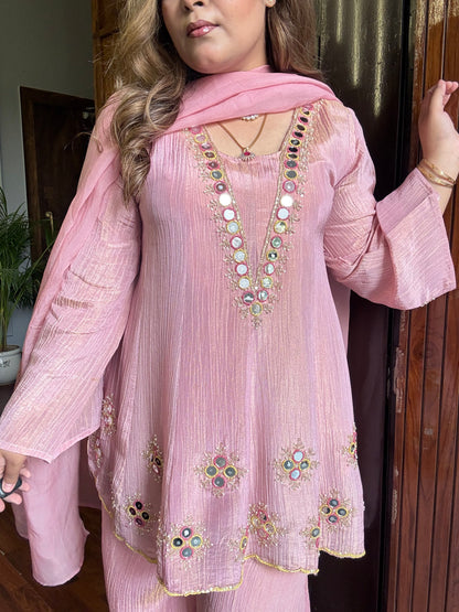Blush Pink Crushed Tissue With Handwork 💕