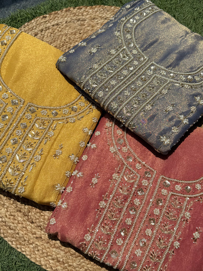 Pure shimmer handwork suit with pure opada silk lowers 🌸