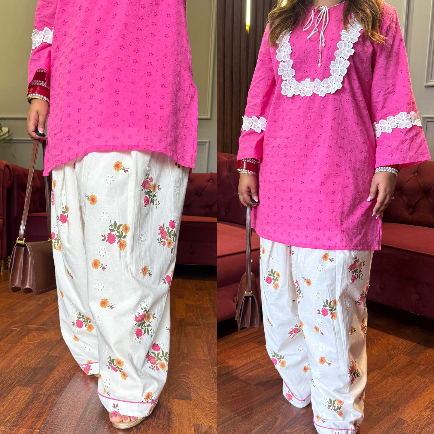 Pink Cotton Schiffli Farshi Salwar Co-ord Set with lining 🌸